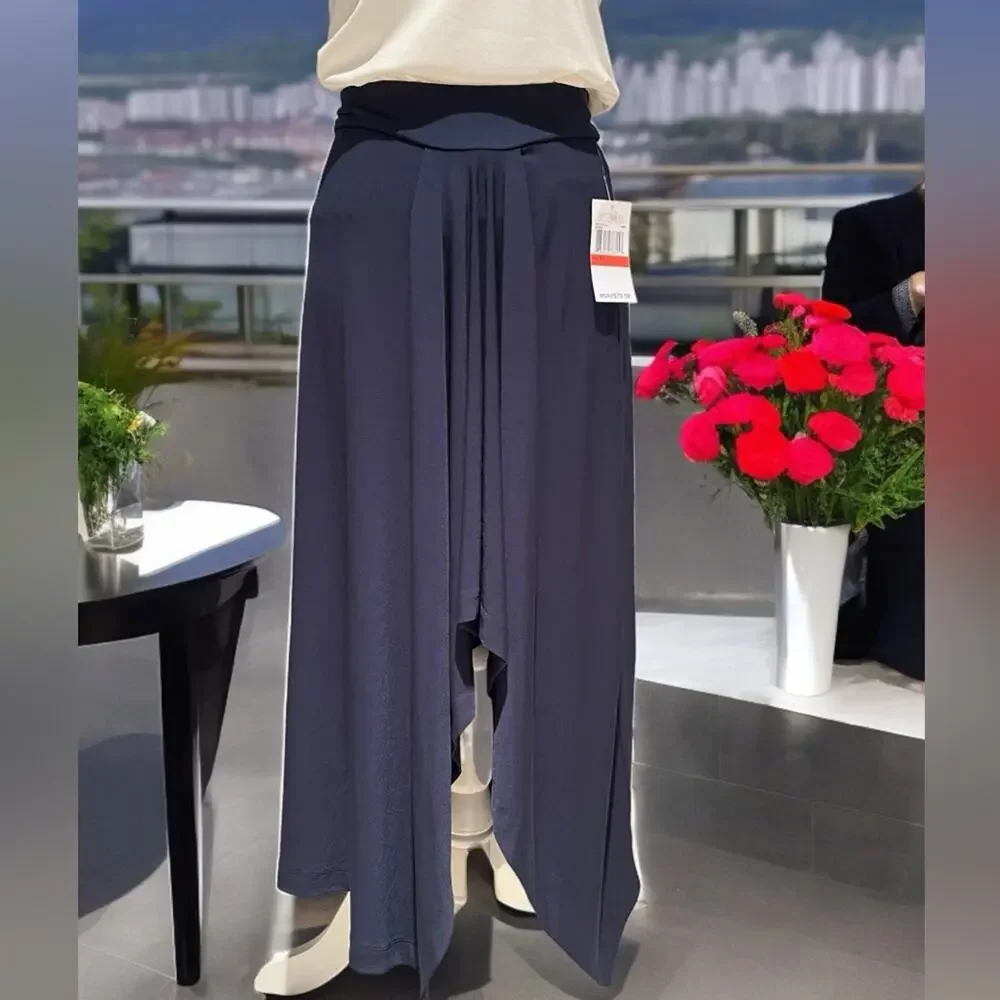 NEW Michael Kors Hi Low Asymmetrical Gathered Waterfall Jersey Skirt Navy XS NWT - Picture 3 of 16